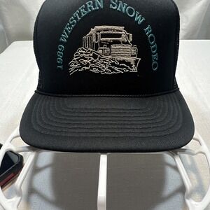Players Western Snow Rodeo Black Adjustable Trucker Hat Men's M/L Solid